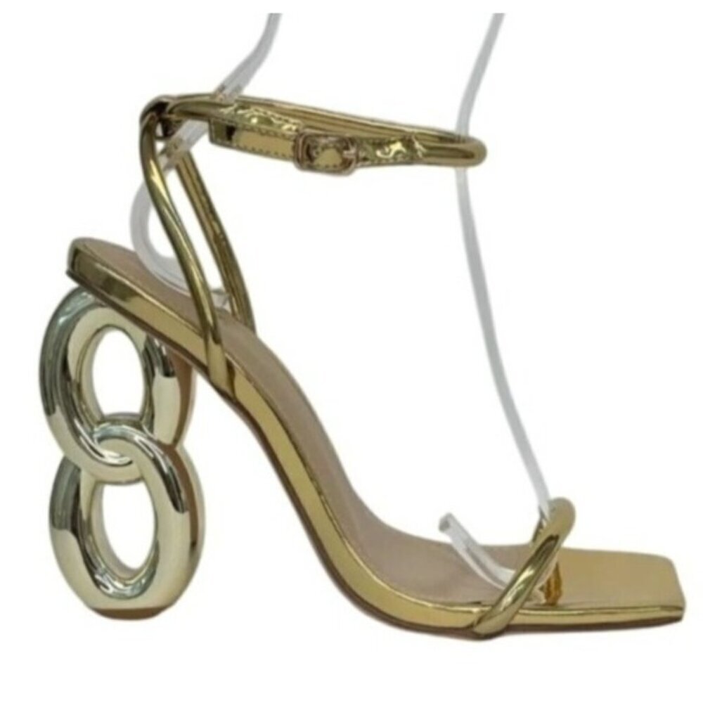 LILIANA / Duet-2 /Gold Metallic / Heeled Sandals / With Unique Number 8 / Heel